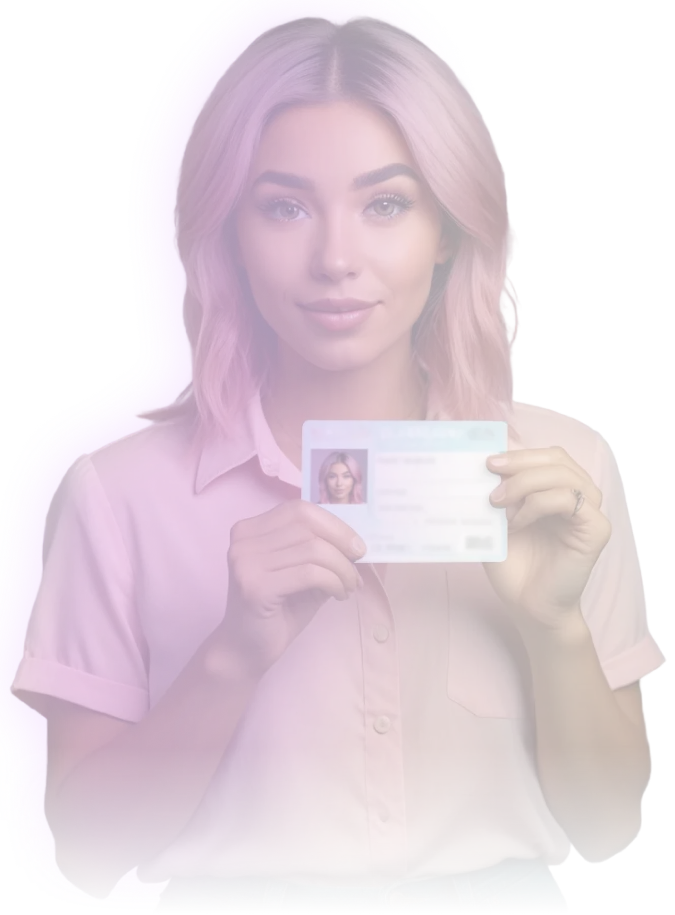 Creator holding up her ID card to verify her identity