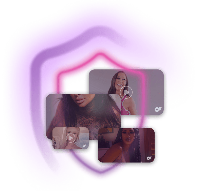 Creator photos inside a pink shield shape