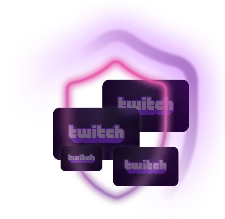Twitch content tiles inside a pink protective shield