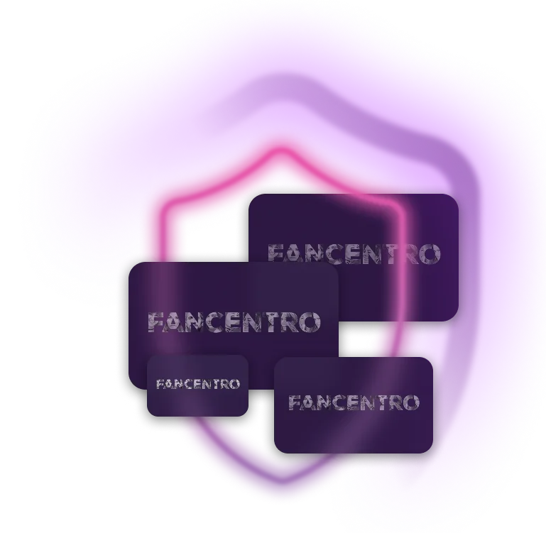 FanCentro content tiles inside a pink protective shield