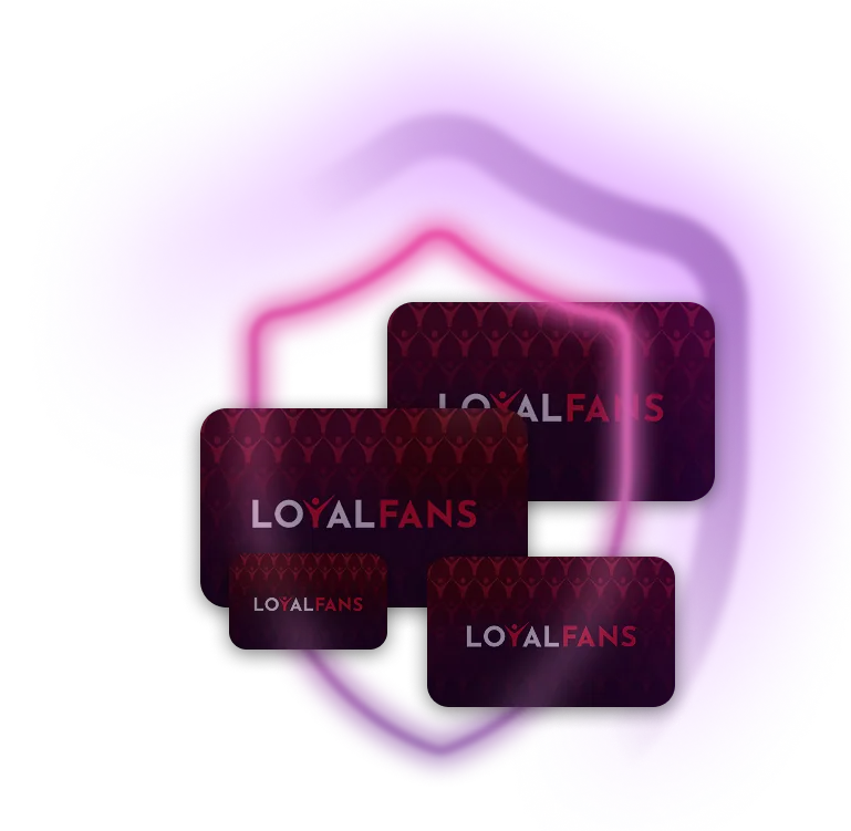 LoyalFans content tiles inside a pink protective shield