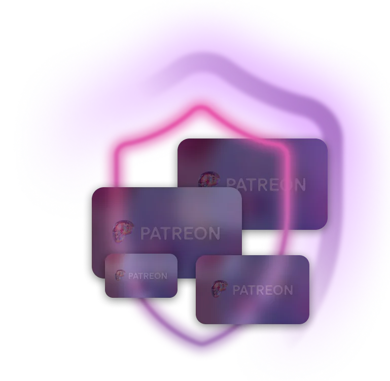 Patreon content tiles inside a pink protective shield