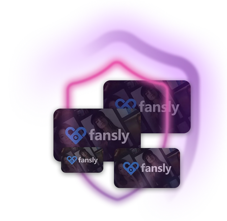 Fansly content tiles inside a pink protective shield