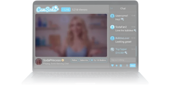 Mockup of a CamSoda live stream with chat sidebar