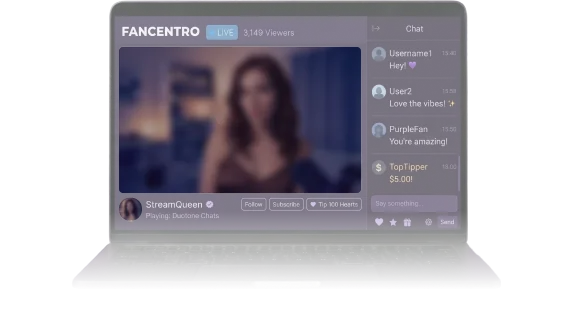 Mockup of a FanCentro live stream with chat sidebar