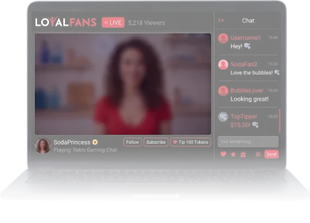 Mockup of a LoyalFans live stream with chat sidebar